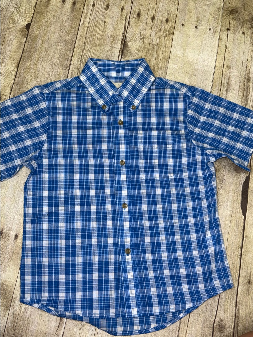 Boys SMALL ~ Wrangler Blue and White Plaid Button-Down Shirt